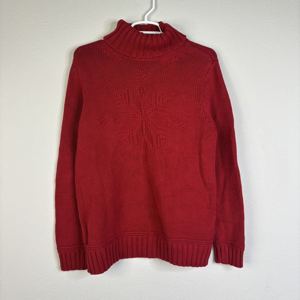 Ralph Lauren LRL Womens Red Snowflake Knit Turtleneck Sweater Cotton 1X VTG 283